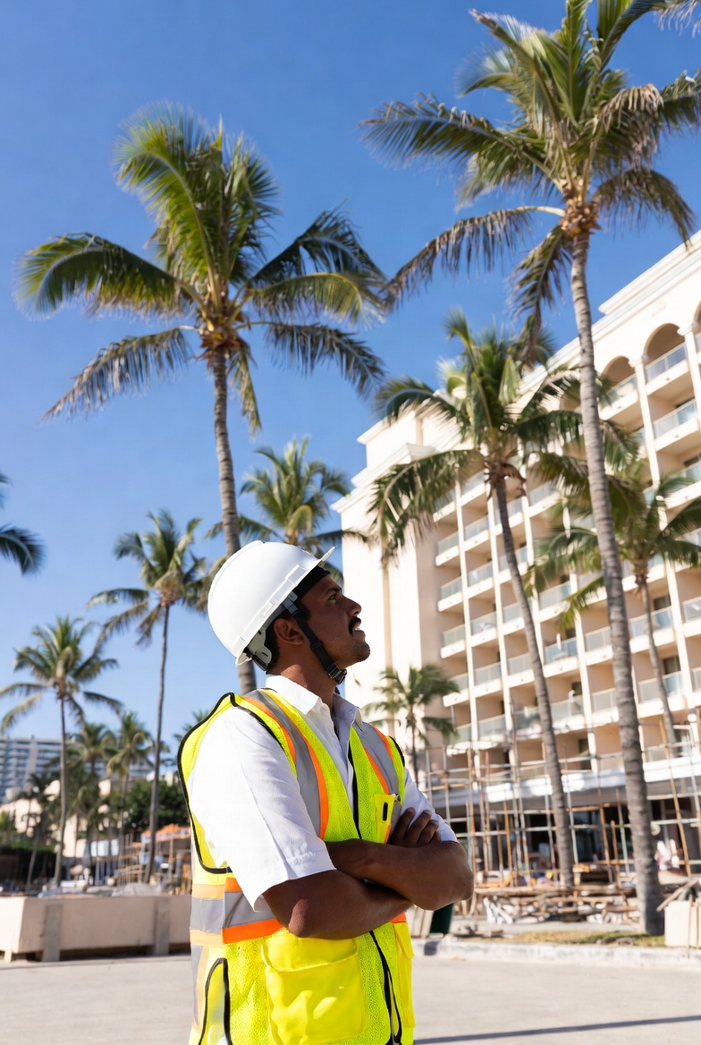 Campus landscape vertical assets with palm trees